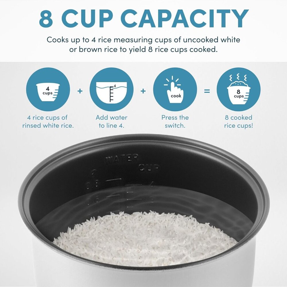 Aroma ARC-904SB 8-Cup Digital Rice Cooker – Stainless Steel, Steamer, Keep Warm - Picture 4 of 8
